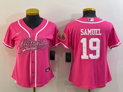 Women's San Francisco 49ers #19 Deebo Samuel Pink With Patch Cool Base Stitched Baseball Jersey(Run Small)